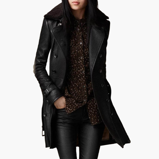 Damen Leder Trenchcoat – Eleganter Mantel im modernen Streetstyle-Look für modebewusste Frauen