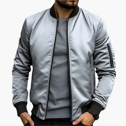 Herren Bomberjacke – klassische Übergangsjacke mit Frontzip, Rippbündchen & Ärmel-Tasche für Freizeit & City