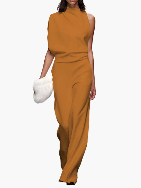 Damen Jumpsuit Elegant – Ärmellos, Weites Bein, Perfekt für Büro & Alltag