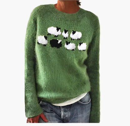 Damen Retro-Strickpullover im Vintage-Stil – Bequemer Herbstpullover mit buntem Muster
