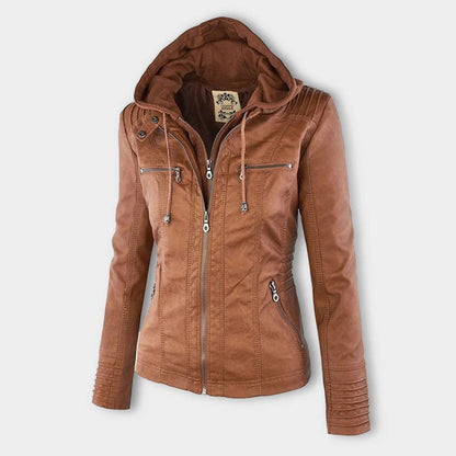 Damen veganem Lederjacke mit Kapuze – Modische Übergangsjacke für Alltag und Freizeit