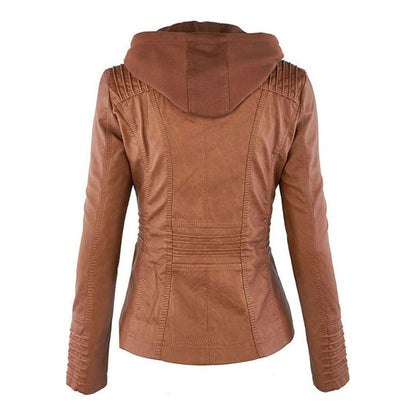 Damen Herbstjacke – Modische Lederjacke mit Kapuze und Reißverschluss, vielseitig & elegant für Alltag und Freizeit