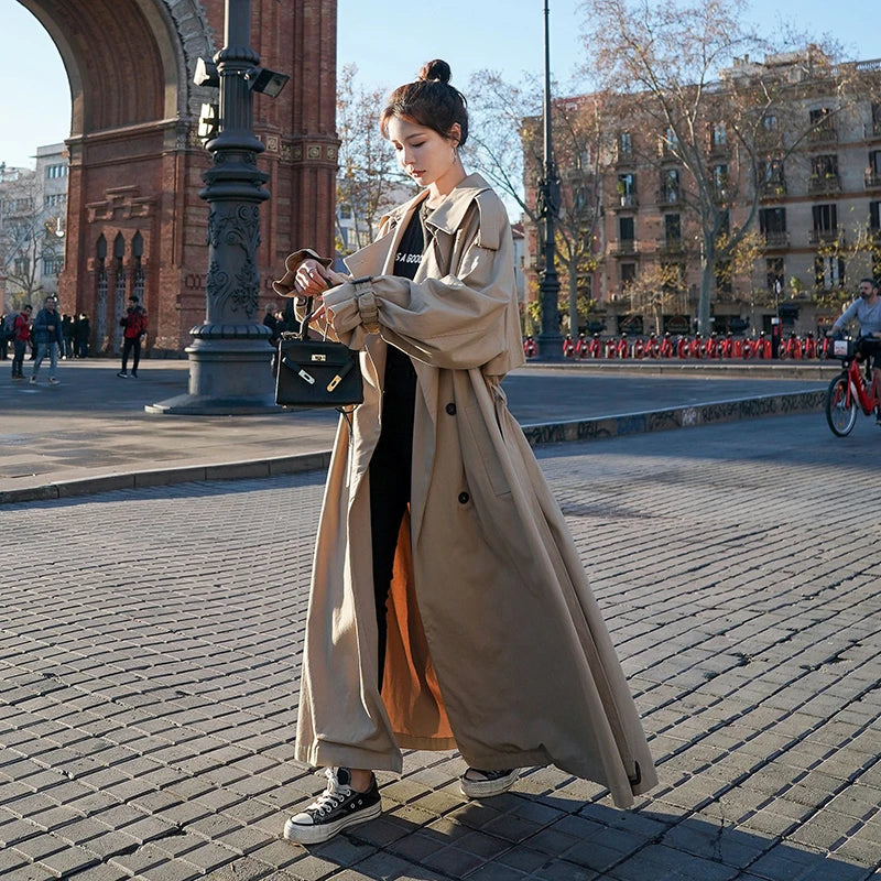 Damen Trenchcoat – Oversized, Doppelreihig, Langer Mantel für Alltag & Business