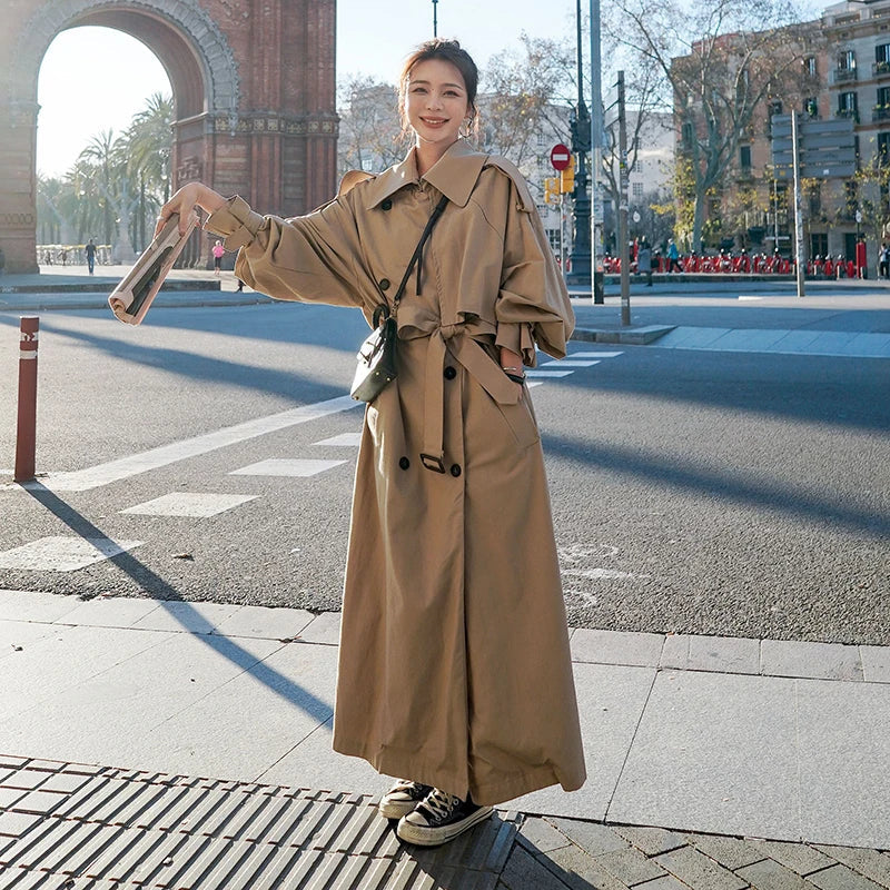 Damen Trenchcoat – Oversized, Doppelreihig, Langer Mantel für Alltag & Business