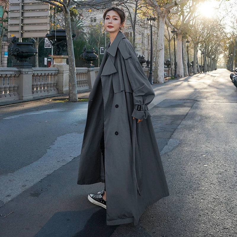 Damen Trenchcoat – Oversized, Doppelreihig, Langer Mantel für Alltag & Business