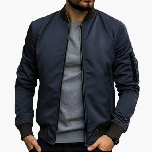 Herren Bomberjacke – klassische Übergangsjacke mit Frontzip, Rippbündchen & Ärmel-Tasche für Freizeit & City