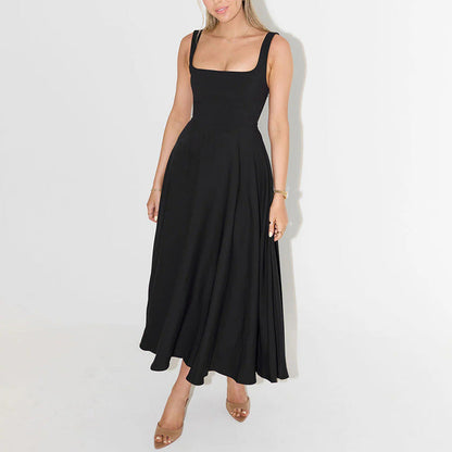 Damen Midikleid mit eckigem Ausschnitt – elegantes A-Linien-Swingkleid für Anlass & Alltag