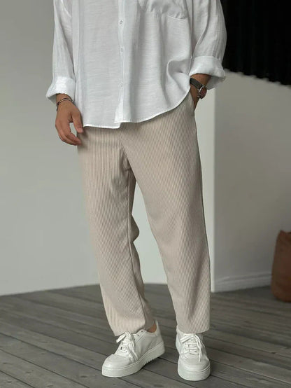 Herren Sommer Freizeithose im Hongkong-Style – Gestreifte Basic Cropped Pants für Teenager