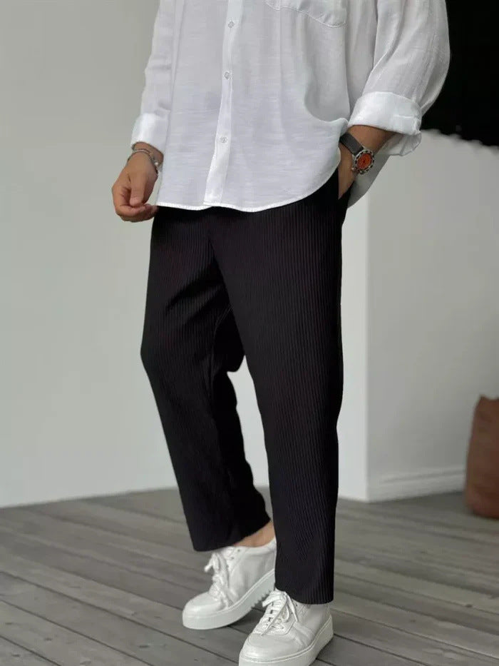 Herren Sommer Freizeithose im Hongkong-Style – Gestreifte Basic Cropped Pants für Teenager