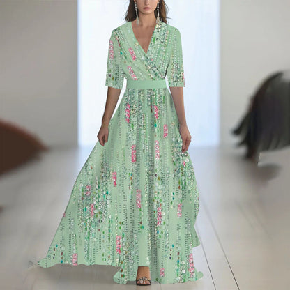 Damen Maxikleid mit tiefem V-Ausschnitt und fließendem Blumendesign