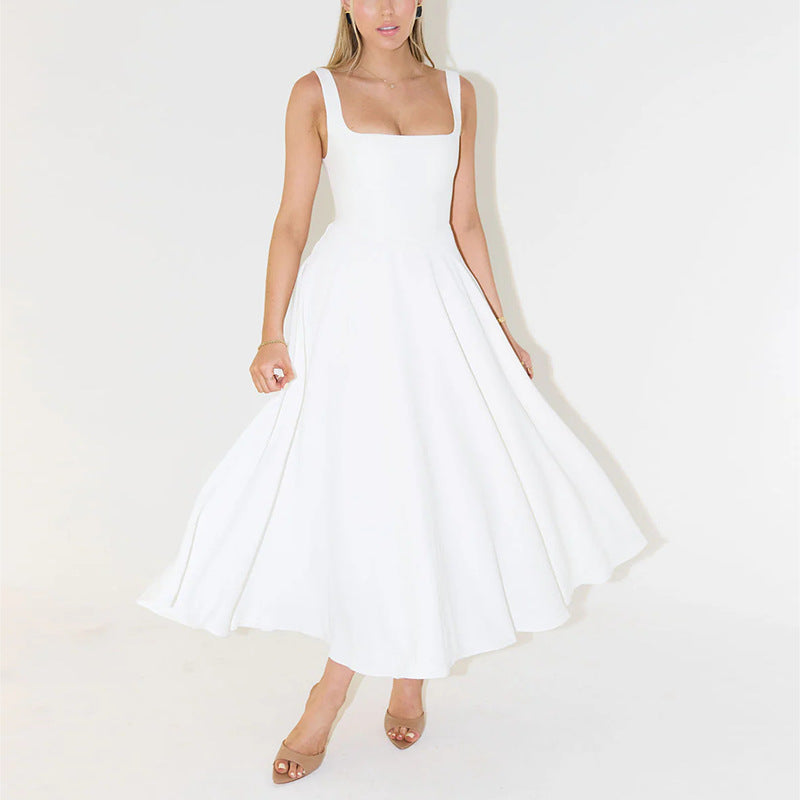 Damen Midikleid mit eckigem Ausschnitt – elegantes A-Linien-Swingkleid für Anlass & Alltag