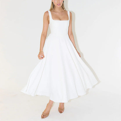 Damen Midikleid mit eckigem Ausschnitt – elegantes A-Linien-Swingkleid für Anlass & Alltag