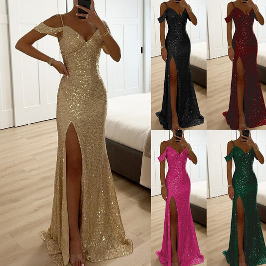 Elegantes Abendkleid mit Schlitz für Damen – Figurbetontes Partykleid mit Schulterdetail