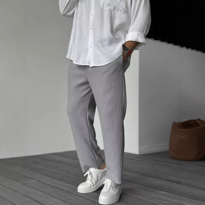 Herren Sommer Freizeithose im Hongkong-Style – Gestreifte Basic Cropped Pants für Teenager