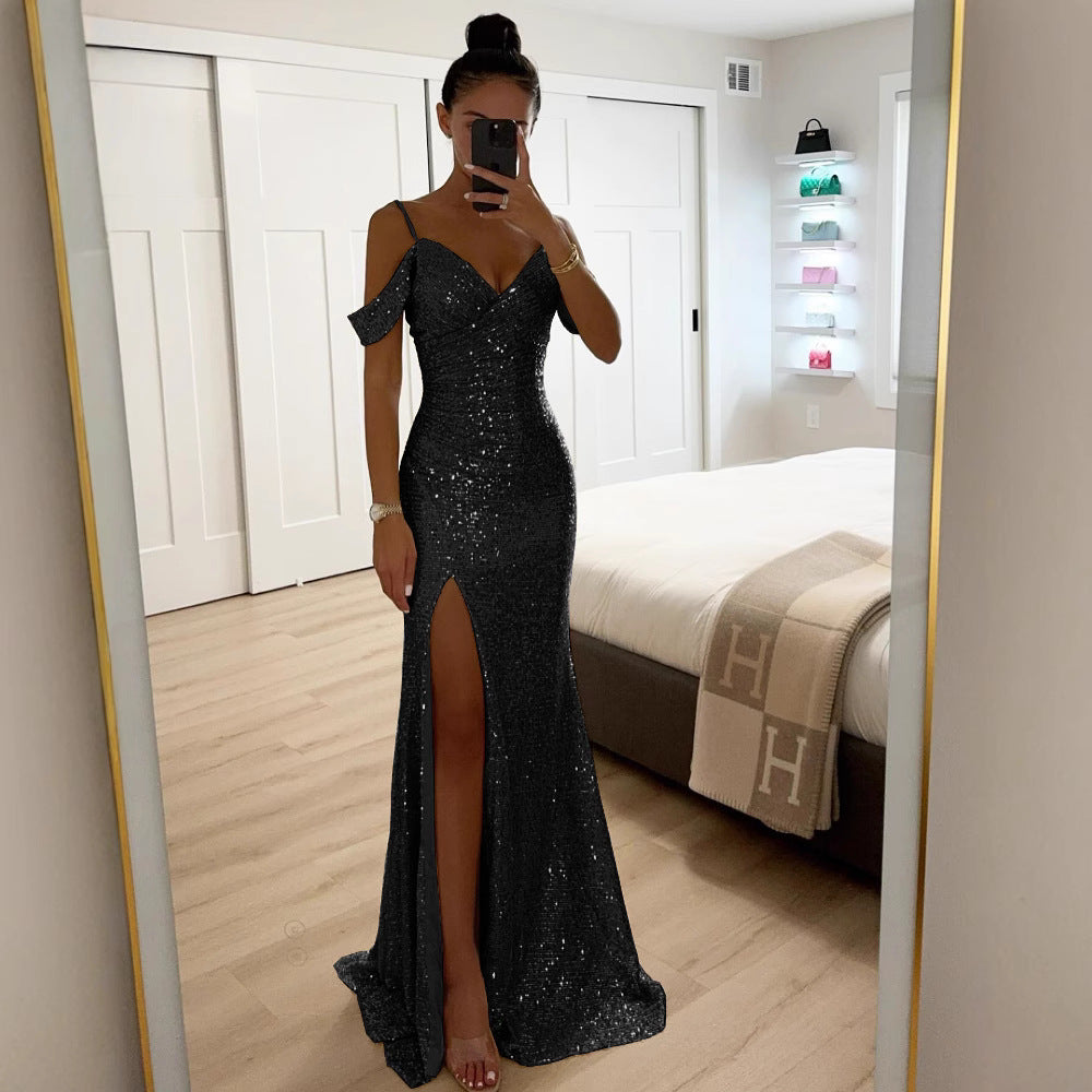 Elegantes Abendkleid mit Schlitz für Damen – Figurbetontes Partykleid mit Schulterdetail