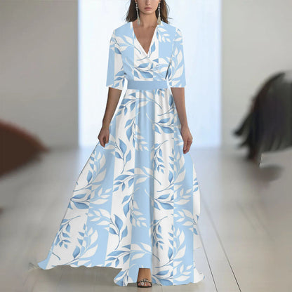 Damen Maxikleid mit tiefem V-Ausschnitt und fließendem Blumendesign
