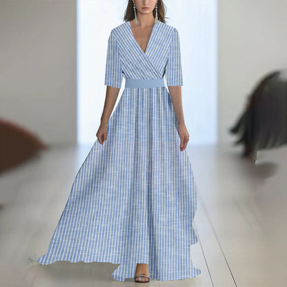 Damen Maxikleid mit tiefem V-Ausschnitt und fließendem Blumendesign