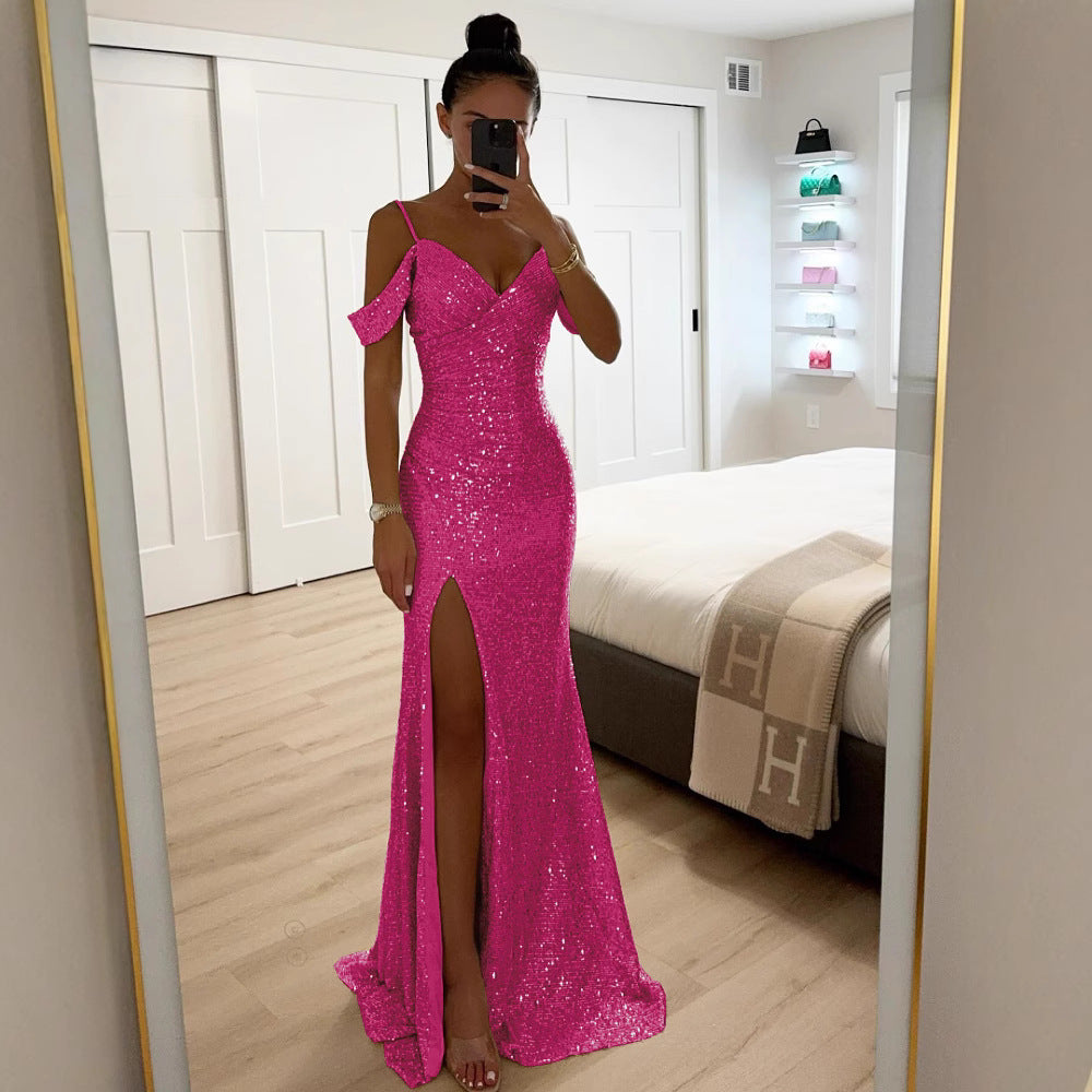 Elegantes Abendkleid mit Schlitz für Damen – Figurbetontes Partykleid mit Schulterdetail