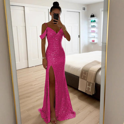 Elegantes Abendkleid mit Schlitz für Damen – Figurbetontes Partykleid mit Schulterdetail