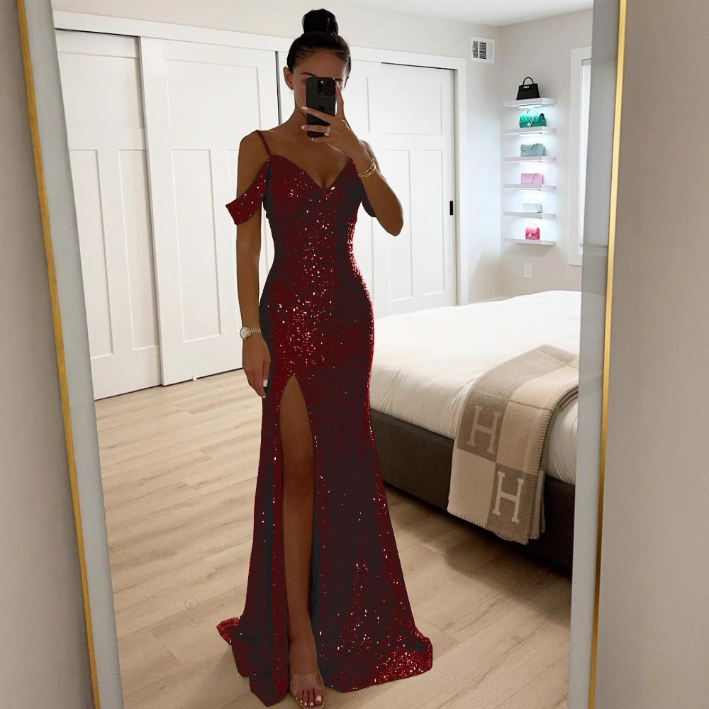 Elegantes Abendkleid mit Schlitz für Damen – Figurbetontes Partykleid mit Schulterdetail