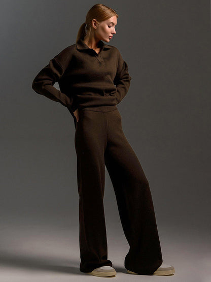 Damen Loungewear Set – Strick – Oversize Pullover mit Kragen und Weite Hose – Perfekt für Zuhause und Freizeit
