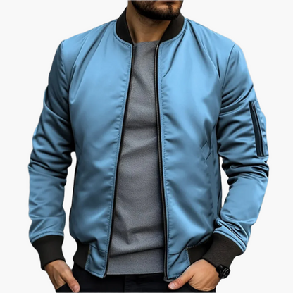 Herren Bomberjacke – klassische Übergangsjacke mit Frontzip, Rippbündchen & Ärmel-Tasche für Freizeit & City