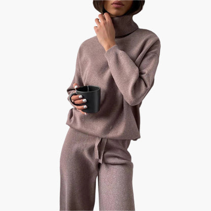 Damen Strick Zweiteiler Set mit Rollkragen – Loungewear Freizeit Outfit