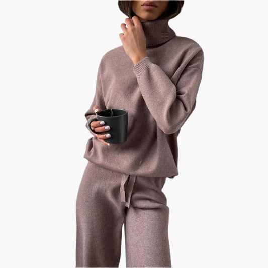 Damen Strick Zweiteiler Set mit Rollkragen – Loungewear Freizeit Outfit