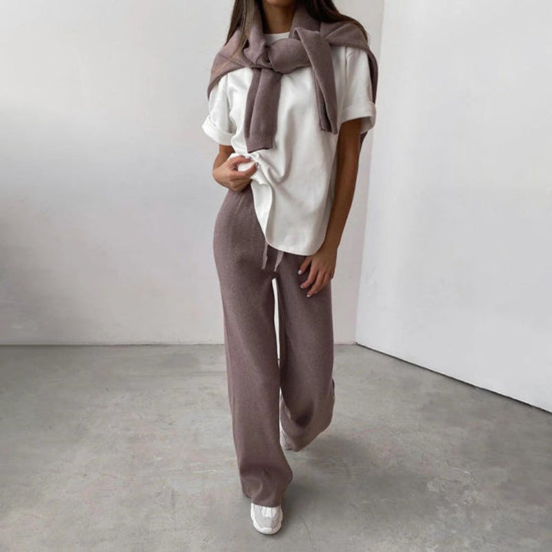 Damen Strick Zweiteiler Set mit Rollkragen – Loungewear Freizeit Outfit