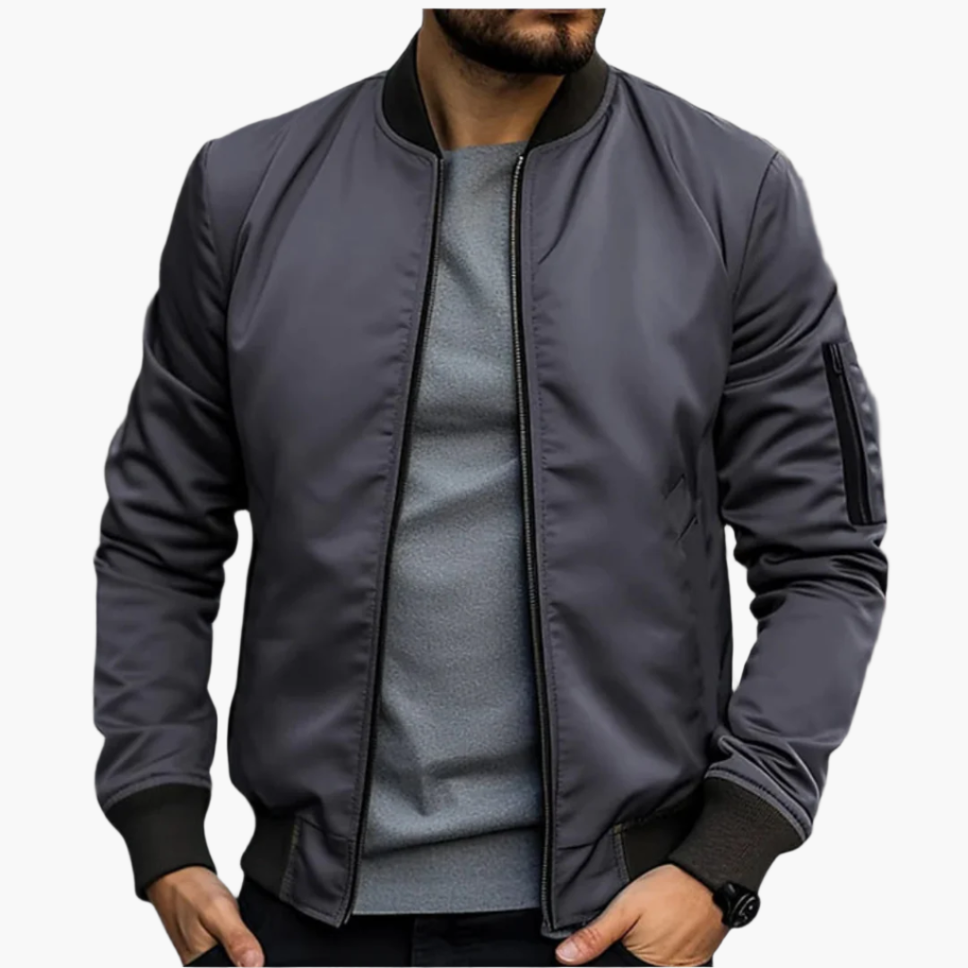 Herren Bomberjacke – klassische Übergangsjacke mit Frontzip, Rippbündchen & Ärmel-Tasche für Freizeit & City