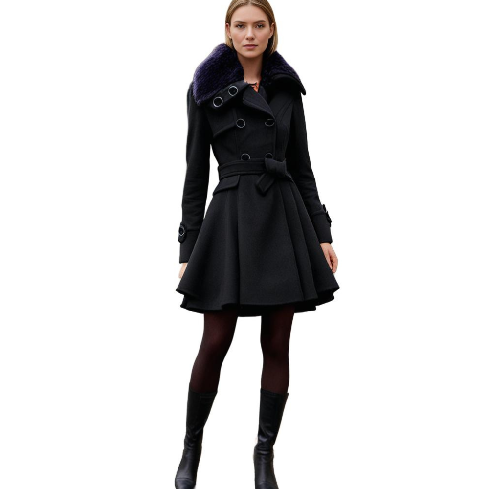 Damen Wintermantel mit Kunstpelzkragen – Eleganter taillierter Trenchcoat für stilvolle Outfits