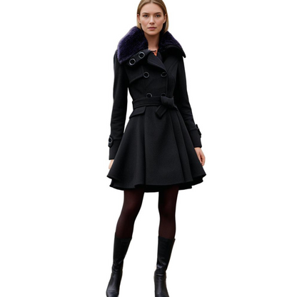 Damen Wintermantel mit Kunstpelzkragen – Eleganter taillierter Trenchcoat für stilvolle Outfits