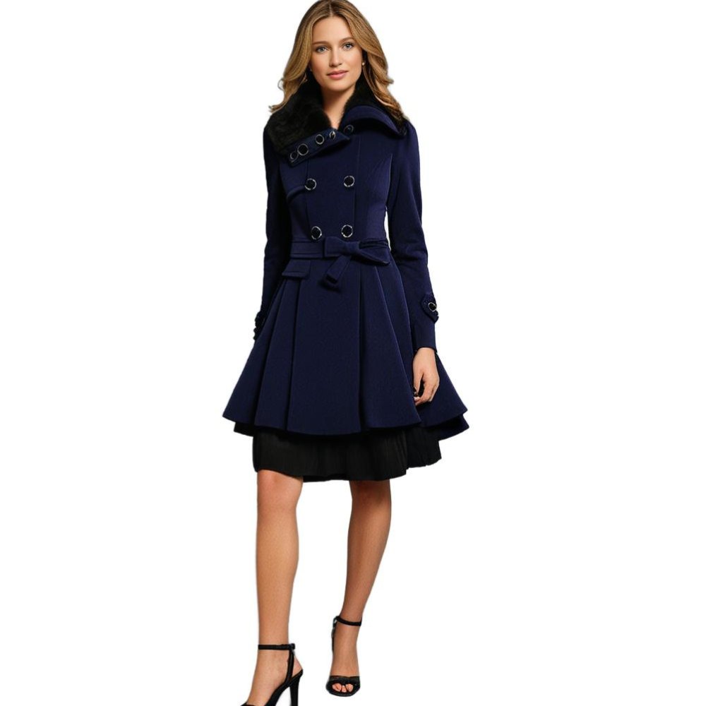Damen Wintermantel mit Kunstpelzkragen – Eleganter taillierter Trenchcoat für stilvolle Outfits