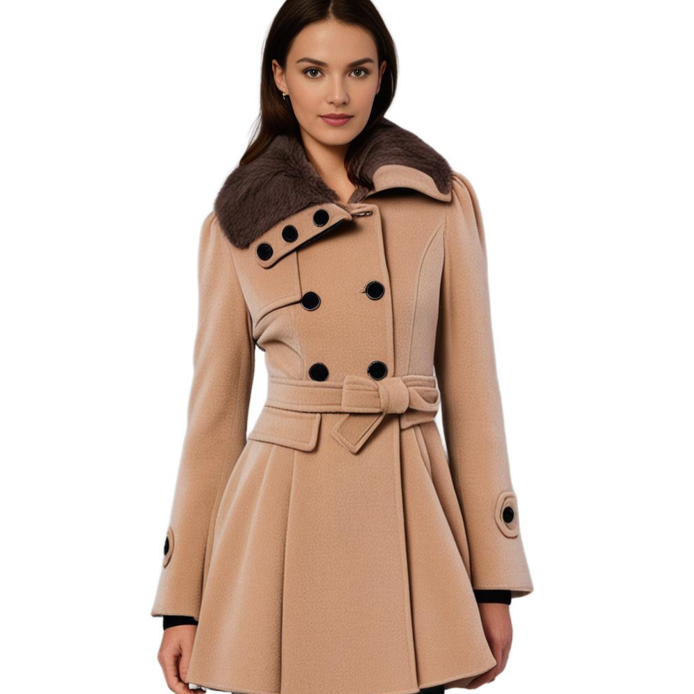 Damen Wintermantel mit Kunstpelzkragen – Eleganter taillierter Trenchcoat für stilvolle Outfits