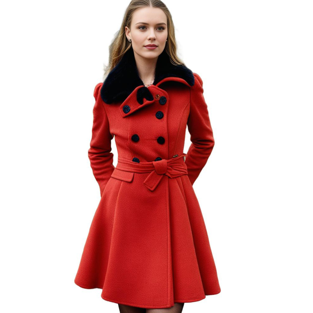 Damen Wintermantel mit Kunstpelzkragen – Eleganter taillierter Trenchcoat für stilvolle Outfits
