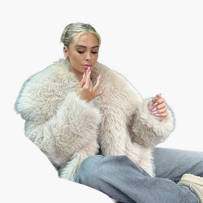 Damen Eleganter Kunstpelz Mantel – Modischer Winterjacke für stilvolle Anlässe