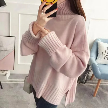 Damen Strickpullover im koreanischen Stil mit hohem Kragen – Modischer Herbst- und Winterpullover für vielseitige Outfits