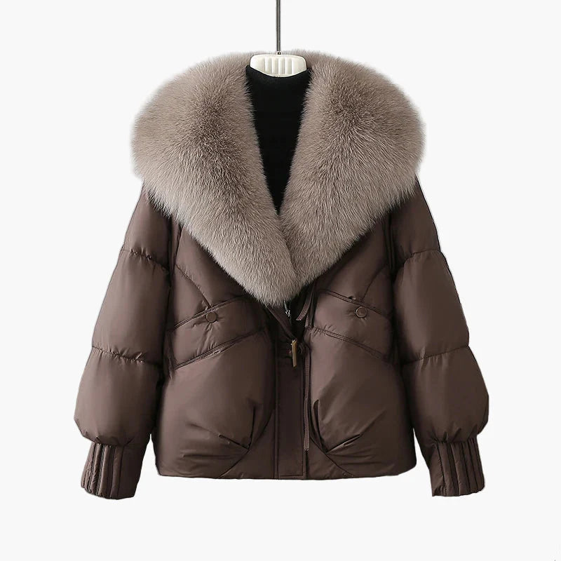 Damen Winterjacke mit großem Kunstpelzkragen, modische Steppjacke für kalte Tage