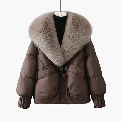 Damen Winterjacke mit großem Kunstpelzkragen, modische Steppjacke für kalte Tage