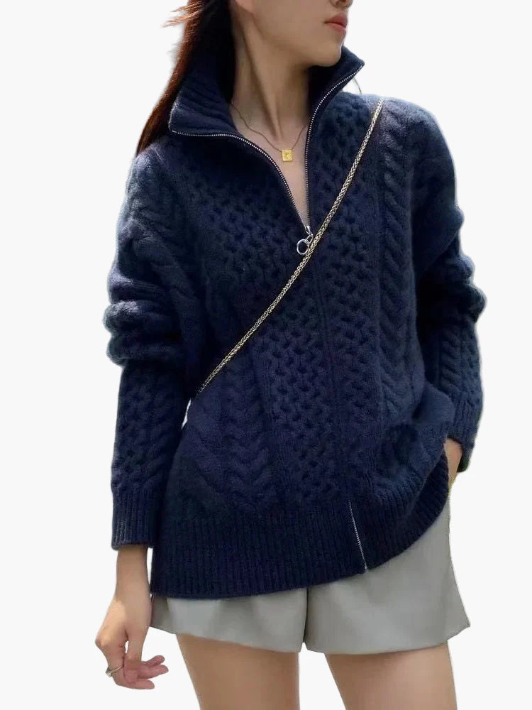 Damen Strickjacke mit Zopfmuster – Modischer Cardigan für Alltag und Freizeit
