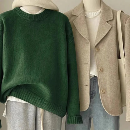 Damen Retro Strickpullover und Blazer Set – Lässiger Vintage Streetstyle für Herbst und Winter