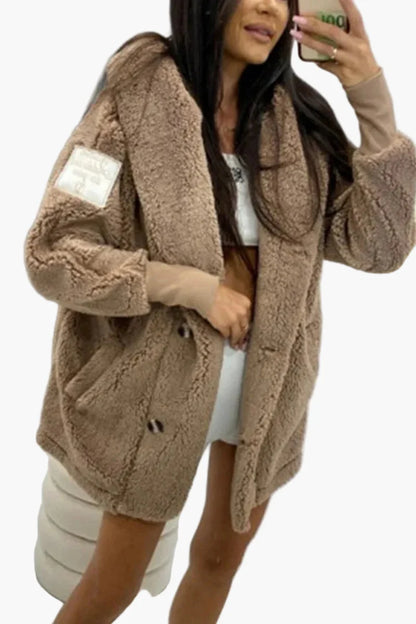 Damen Teddy Mantel mit Kapuze – Kuschelige Oversize Jacke für Herbst und Winter