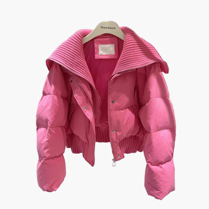 Damen Winter Steppjacke mit Oversize-Kragen – Modische Kurzjacke für Alltag und Freizeit