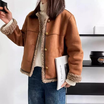 Damen Shearling-Jacke im Vintage-Stil für Herbst und Winter – Modische Kuscheljacke für Alltag und Freizeit