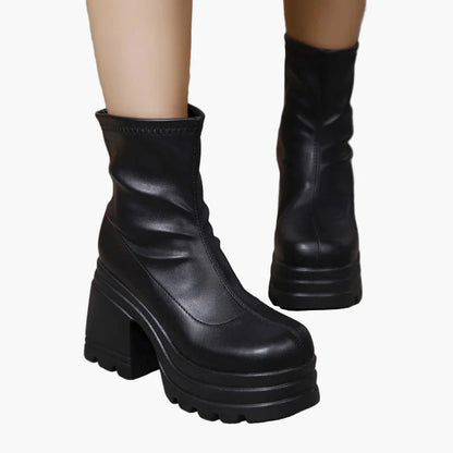 Damen Plateau Stiefel mit Blockabsatz – Modische High Heel Stiefeletten für Party & Streetstyle