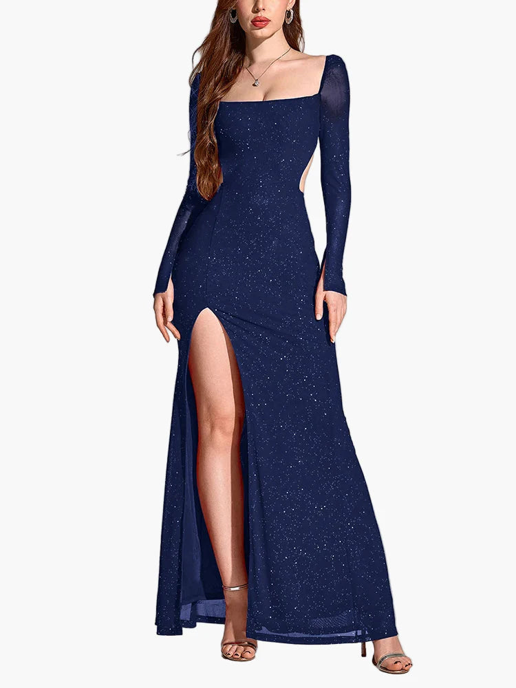 Damen Abendkleid mit Schlitz, Eleganter Maxikleid Stil für festliche Anlässe und Partys