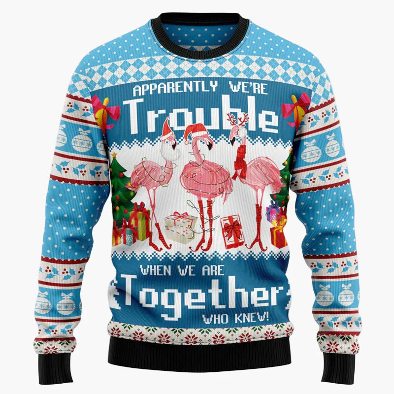 Unisex Lustiger Weihnachts-Pullover Flamingo Ugly Christmas Sweater – Perfekt für Gruppen und Partys