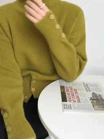 Damen Strickpullover mit Knopfleiste – Modischer Oversize Stil, ideal für Freizeit und Büro