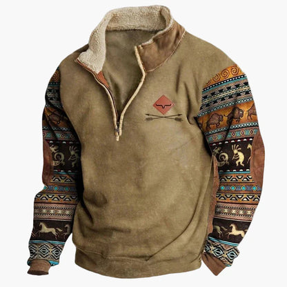 Herren Vintage Western Quarter-Zip Pullover mit Aztekenmuster – Freizeit & Outdoor