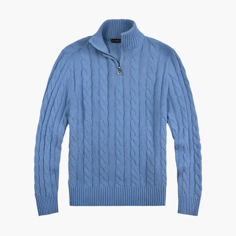 Herren Strickpullover mit Zopfmuster und halbem Reißverschluss – Eleganter Freizeit-Look